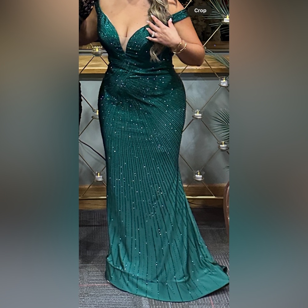 Elegant Green Satin Off-Shoulder Dress